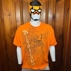 Gildan 2XL Y2K Gothic Skull Rose Graphic Tee Orange Black Streetwear